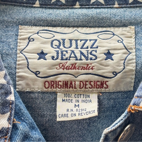 Vintage 90s Quizz Jeans Denim Cotton American Flag Jacket Star Buttons Size M - Picture 3 of 5